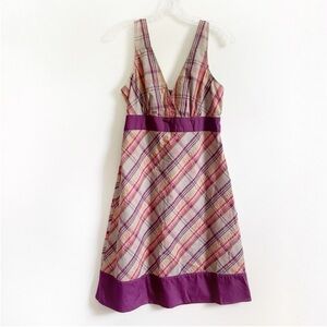 Patagonia Netty dress purple gray plaid seersucker sleeveless tie sash